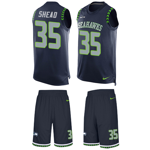 Men's Limited DeShawn Shead Nike Jersey Navy Blue - #35 Tank Top Suit NFL Seattle Seahawks